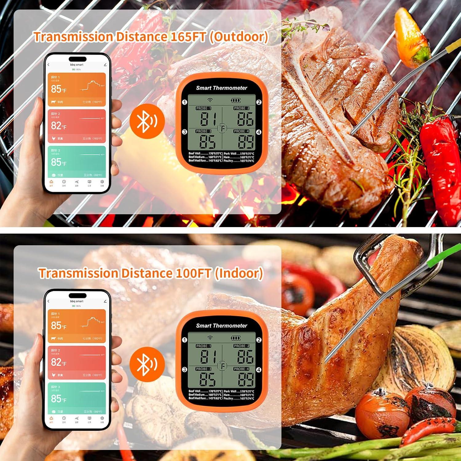 Termómetro de Carne Inalámbrico YFL con 4 Probetas y Temporizador