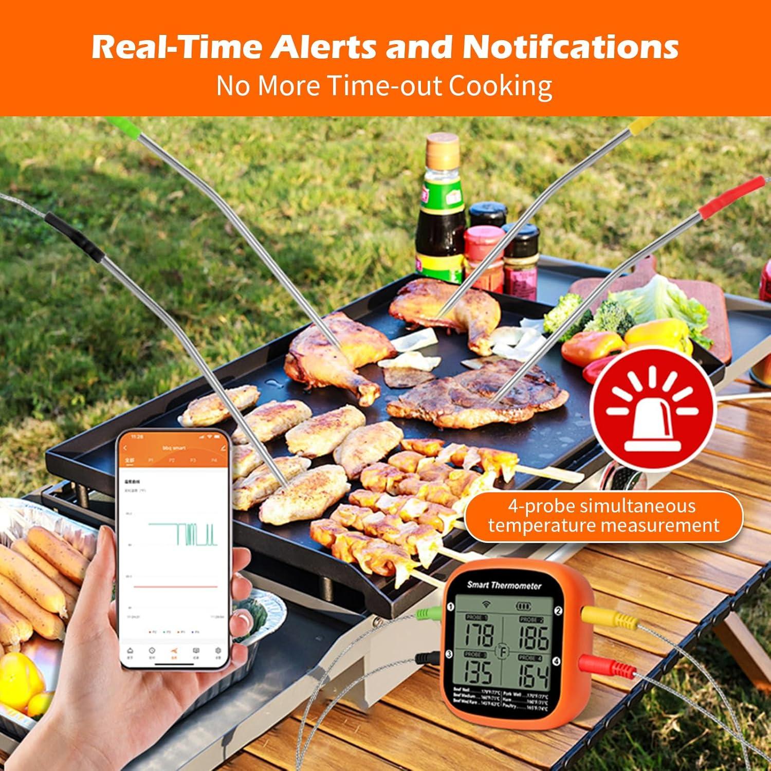 Termómetro de Carne Inalámbrico YFL con 4 Probetas y Temporizador