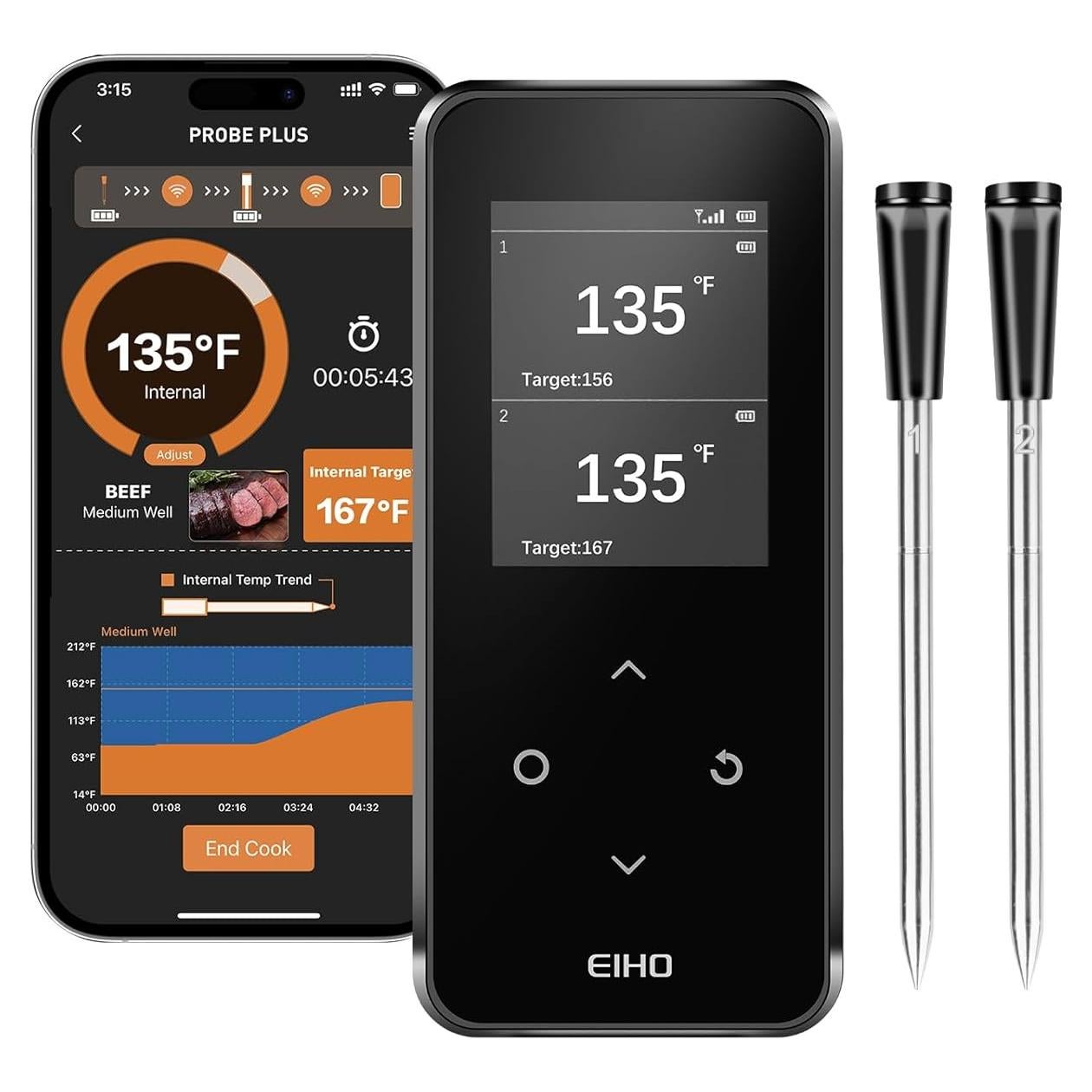 Termómetro de Carne Inalámbrico Bluetooth EIHO con 2 Sondas