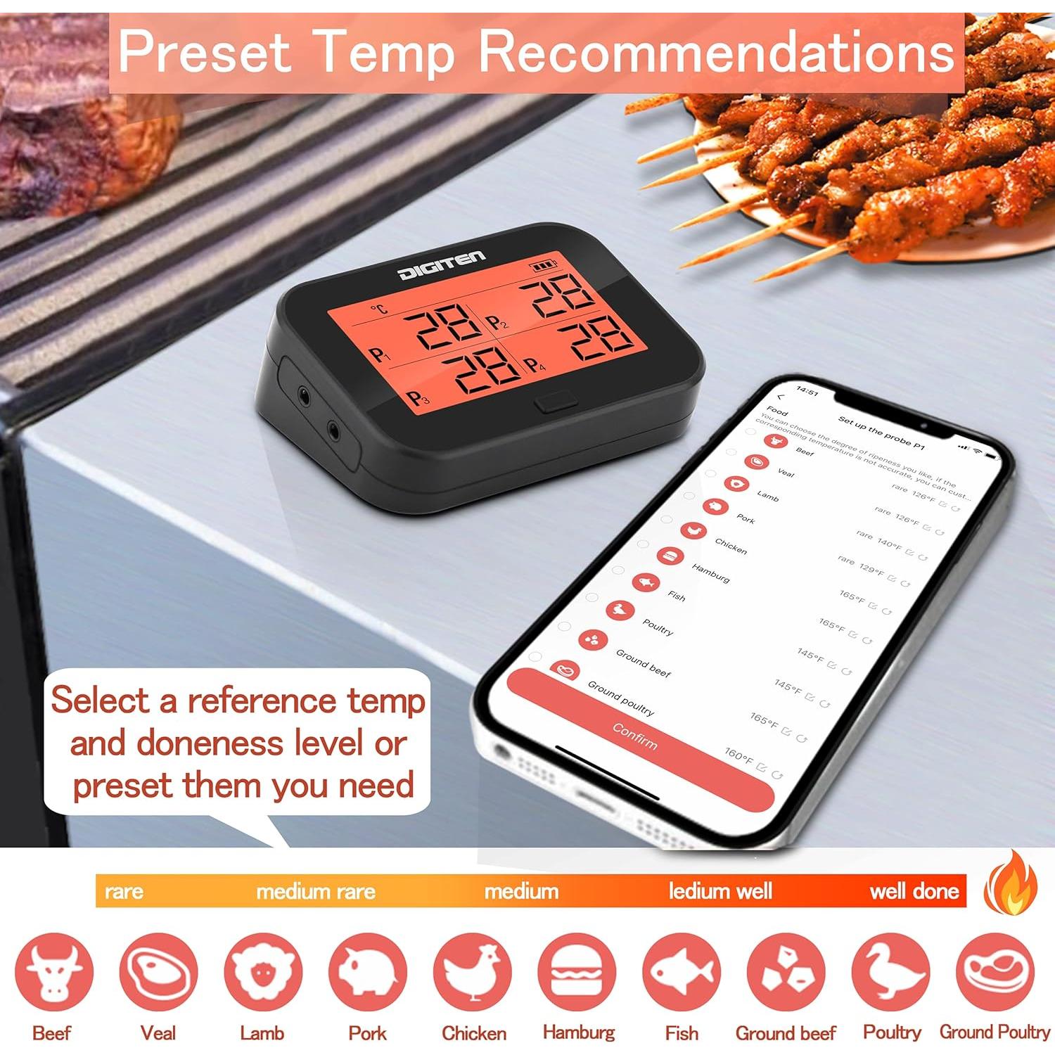 Termómetro Digital Bluetooth SENSTREE 4 Sondas 232°C