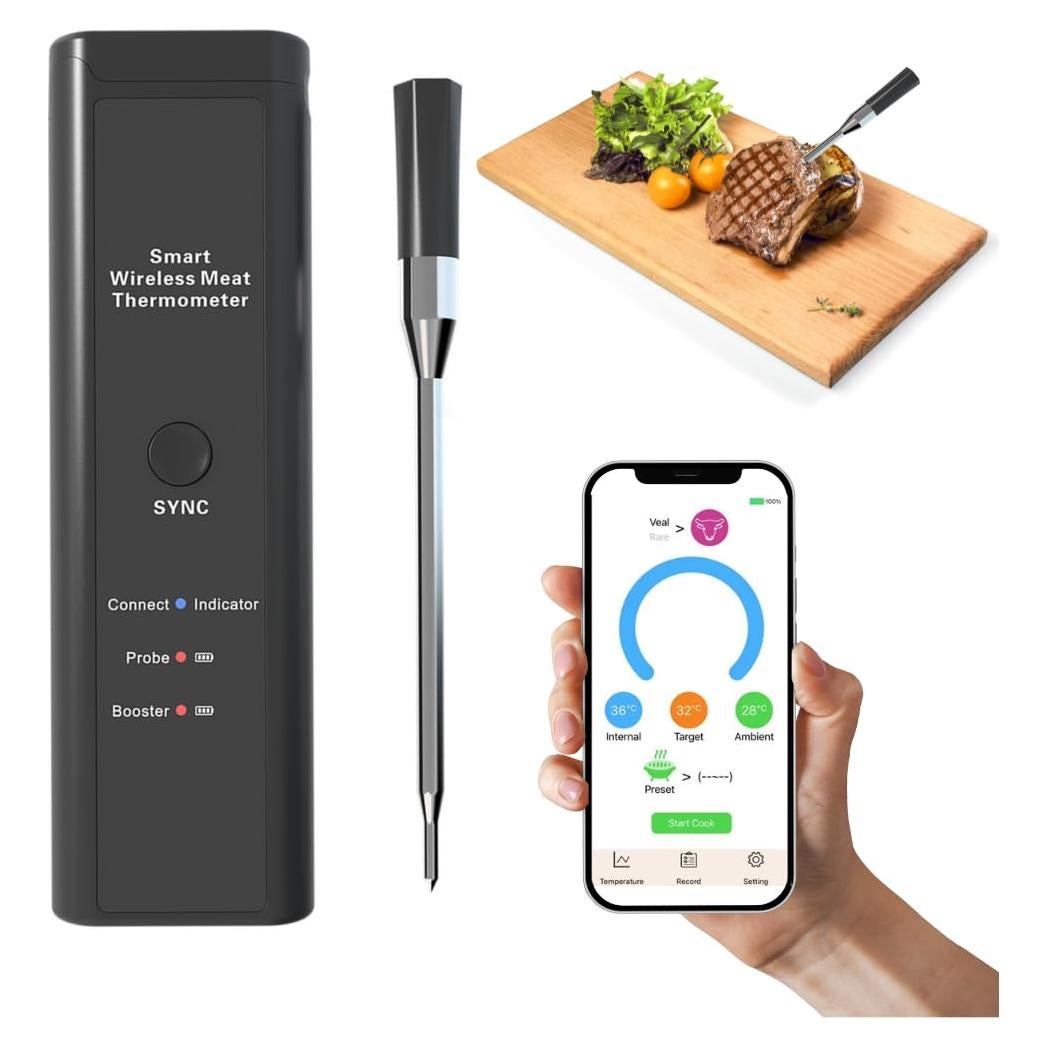 Termómetro Inalámbrico Inteligente Bluetooth - Acero Inoxidable, IPX7, 1-2s