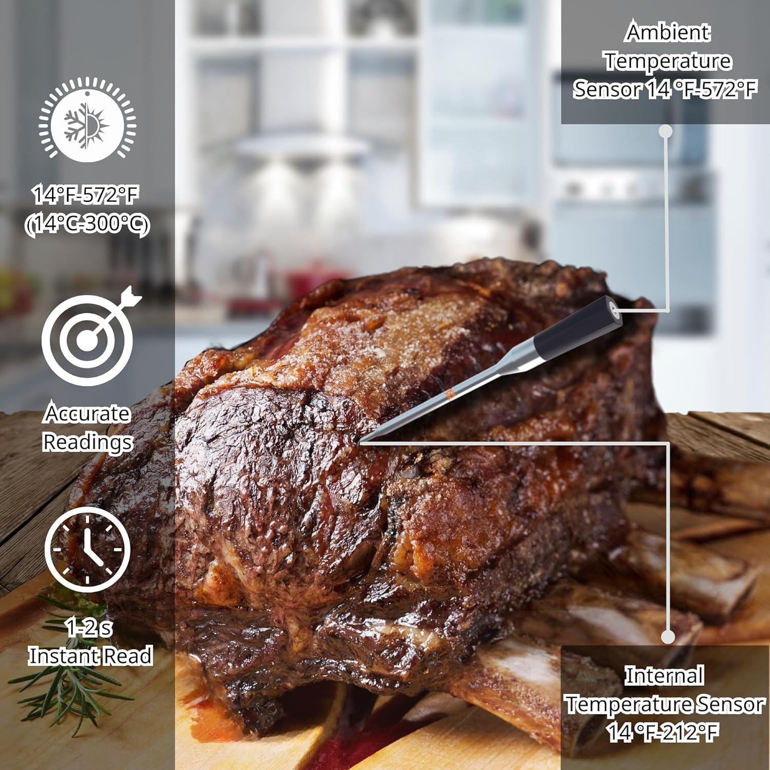 Termómetro Inalámbrico Inteligente Bluetooth - Acero Inoxidable, IPX7, 1-2s