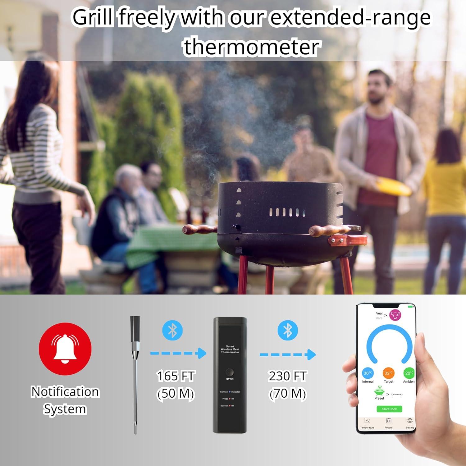 Termómetro Inalámbrico Inteligente Bluetooth - Acero Inoxidable, IPX7, 1-2s