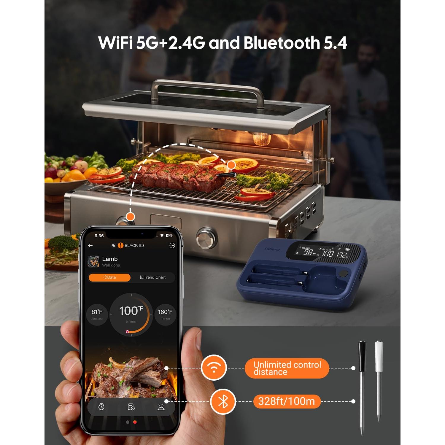 Termómetro de Carne Inalámbrico Fitflavor con Bluetooth y WiFi