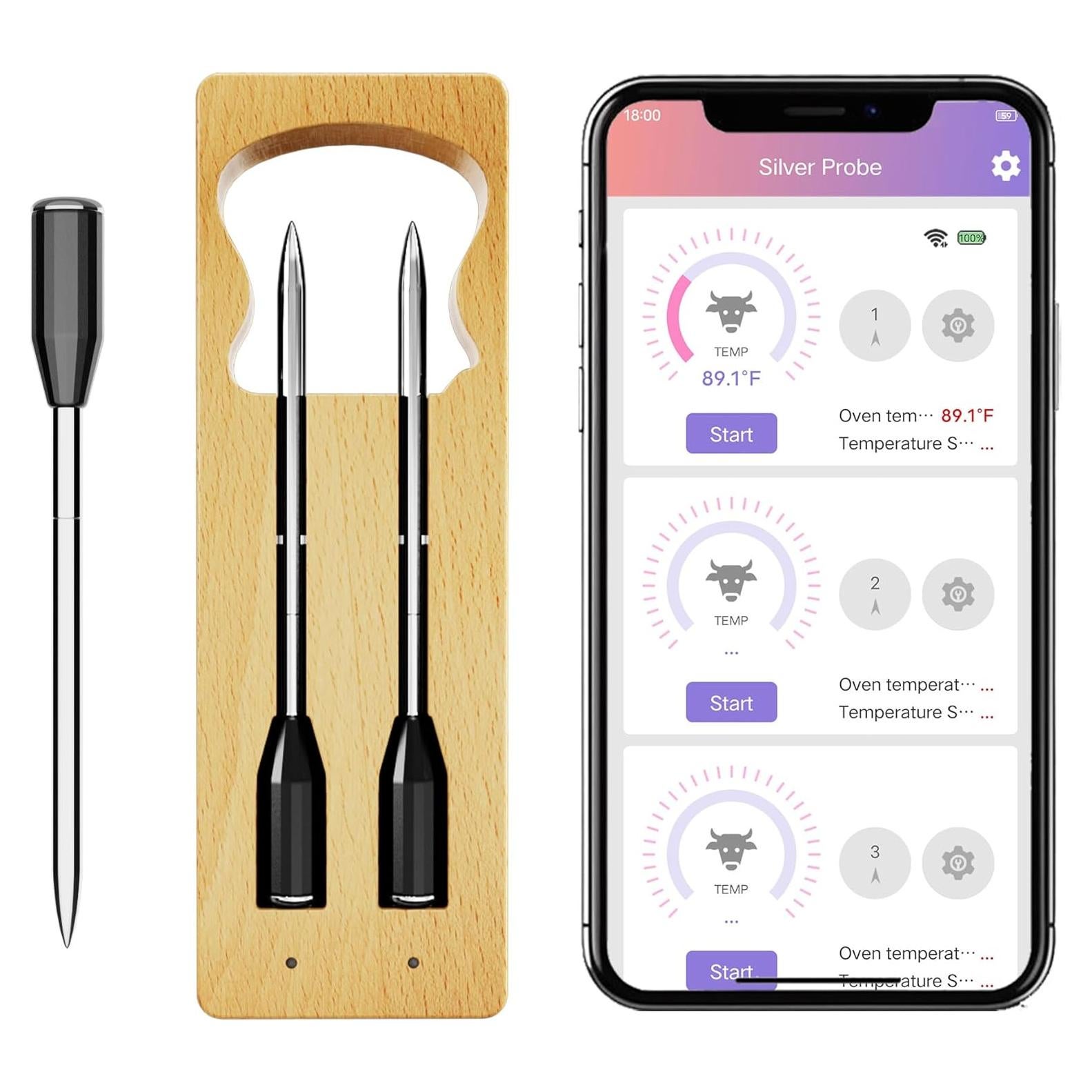 Termómetro de Carne Inalámbrico SLARY con App y 2 Sonas