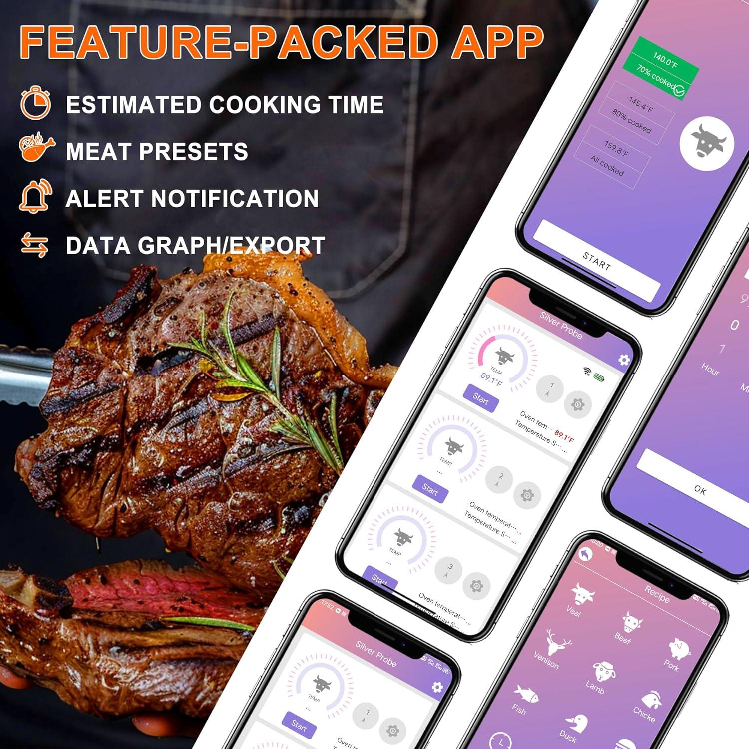 Termómetro de Carne Inalámbrico SLARY con App y 2 Sonas