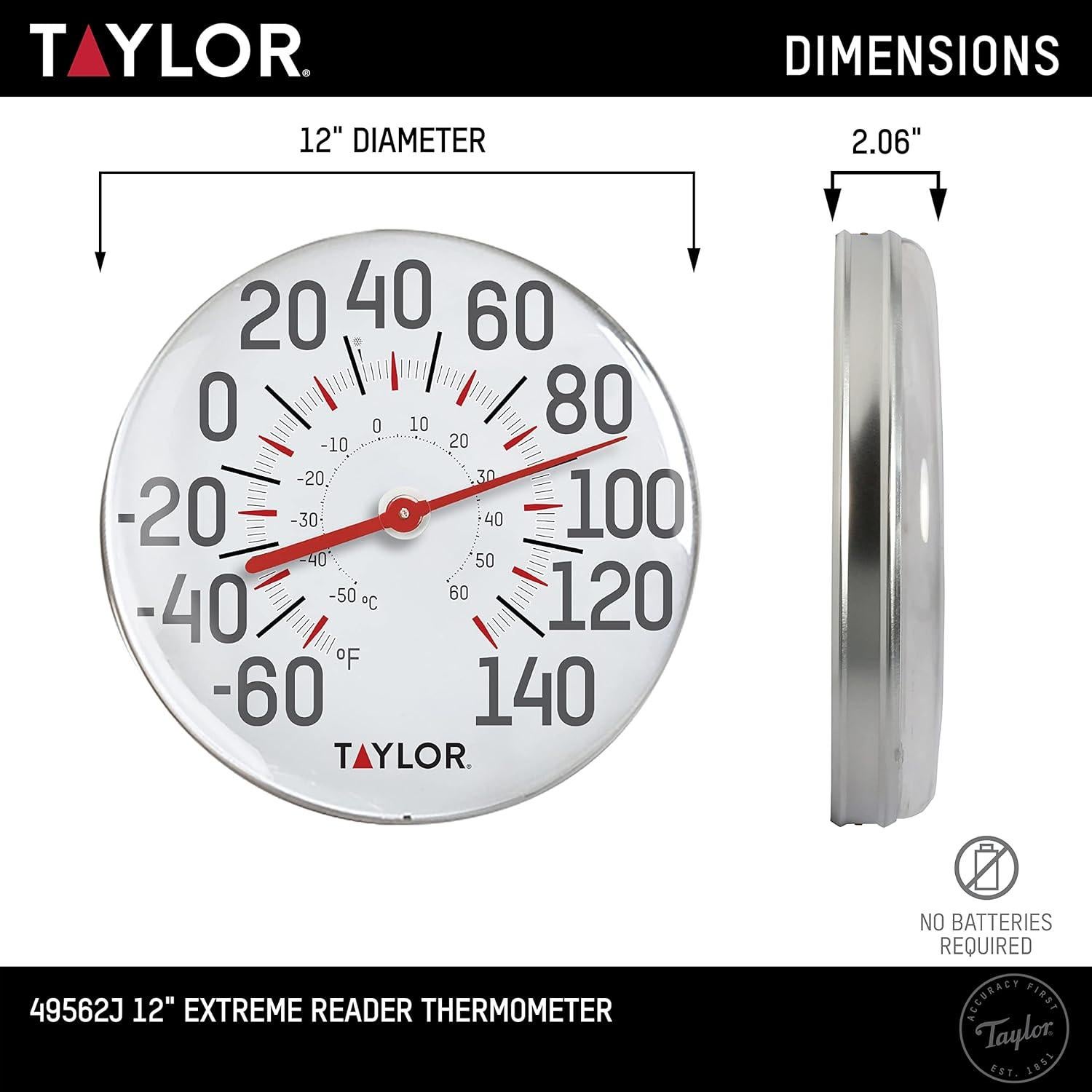 Termómetro de Pared Taylor 30.48 cm Blanco para Interior y Exterior