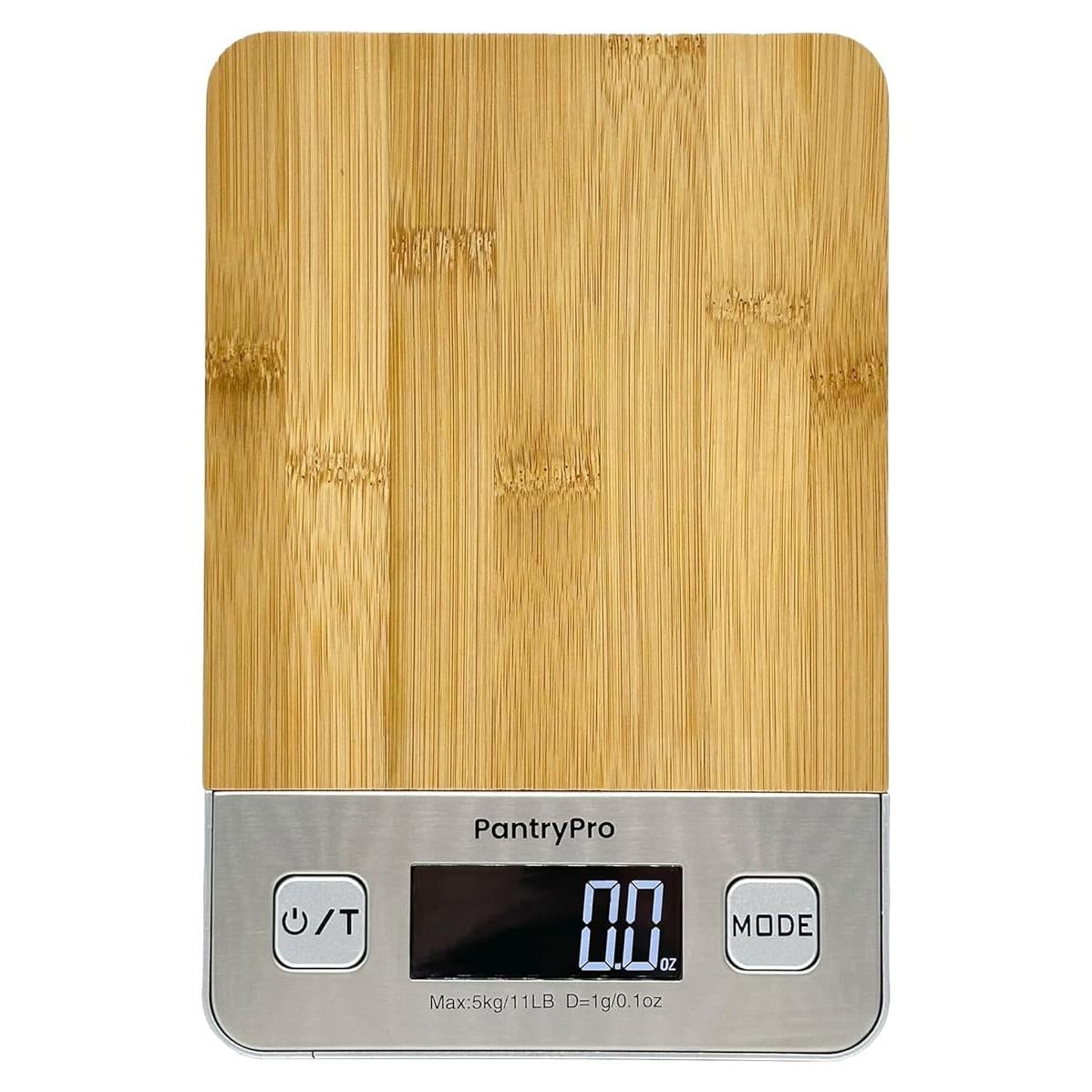 Báscula Digital de Cocina PantryPro - 5 kg, Pantalla LCD, Bambú