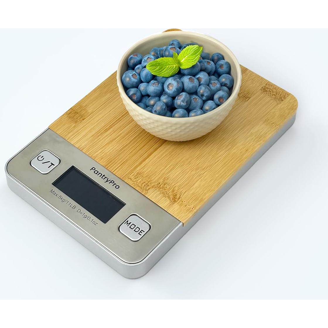 Báscula Digital de Cocina PantryPro - 5 kg, Pantalla LCD, Bambú