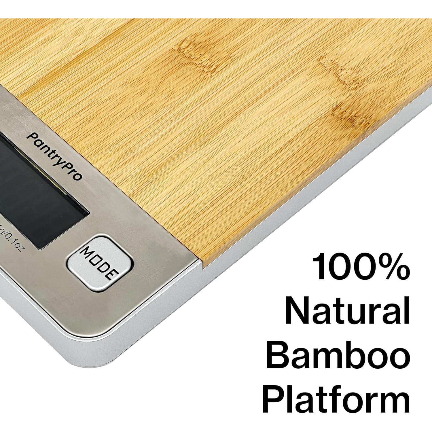 Báscula Digital de Cocina PantryPro - 5 kg, Pantalla LCD, Bambú