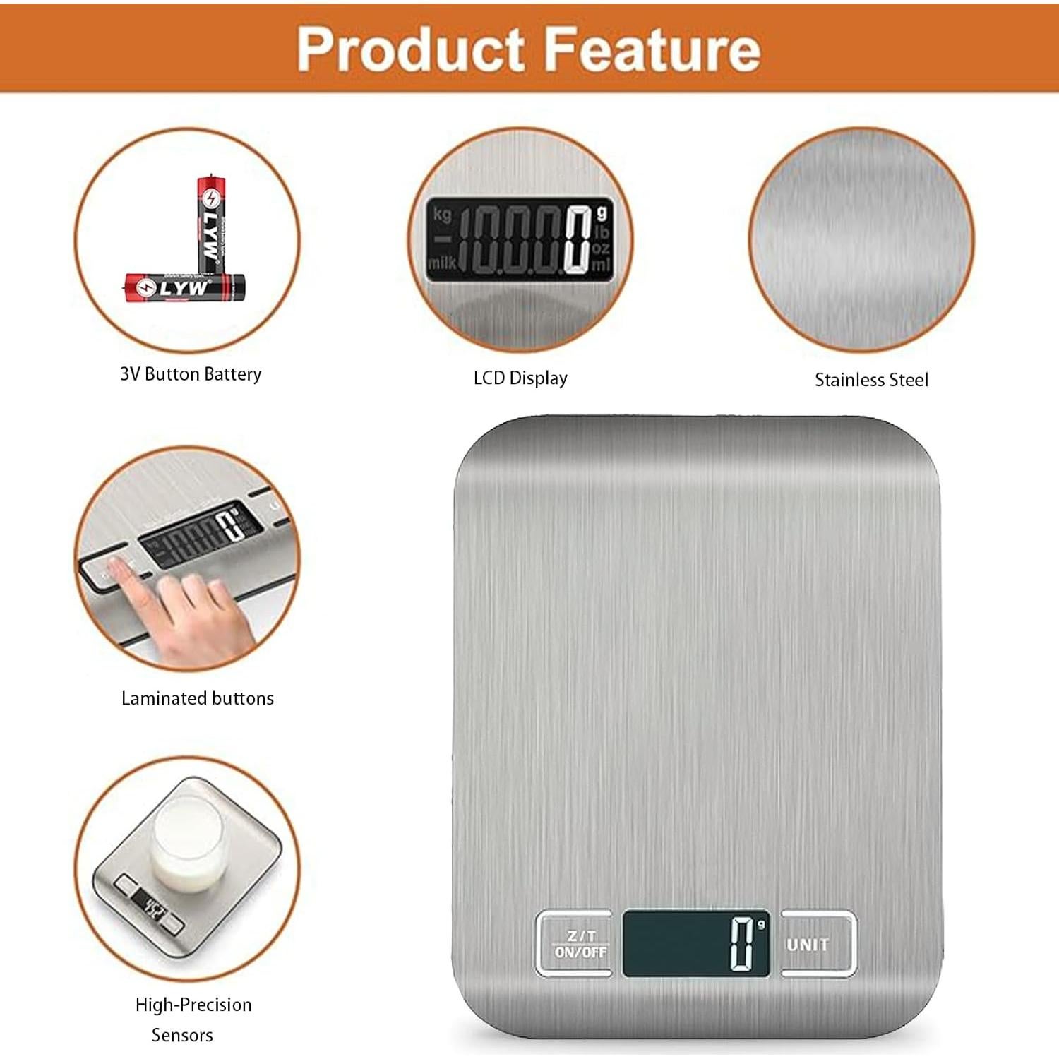 Báscula de Cocina Digital 5kg Acero Inoxidable LCD - Operational Shy