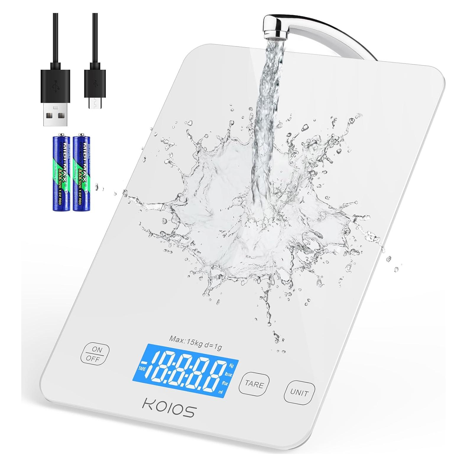 Balanza de Cocina Digital KOIOS K68 15kg LCD Tare Carga Tipo-C