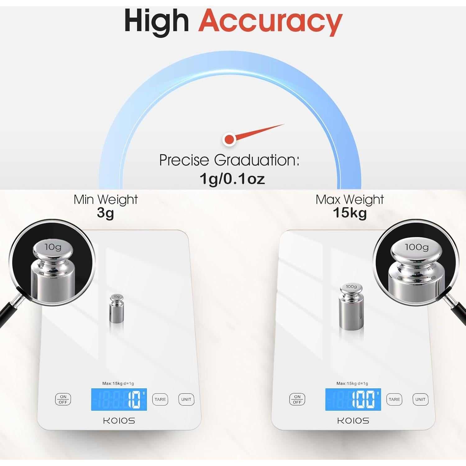 Balanza de Cocina Digital KOIOS K68 15kg LCD Tare Carga Tipo-C