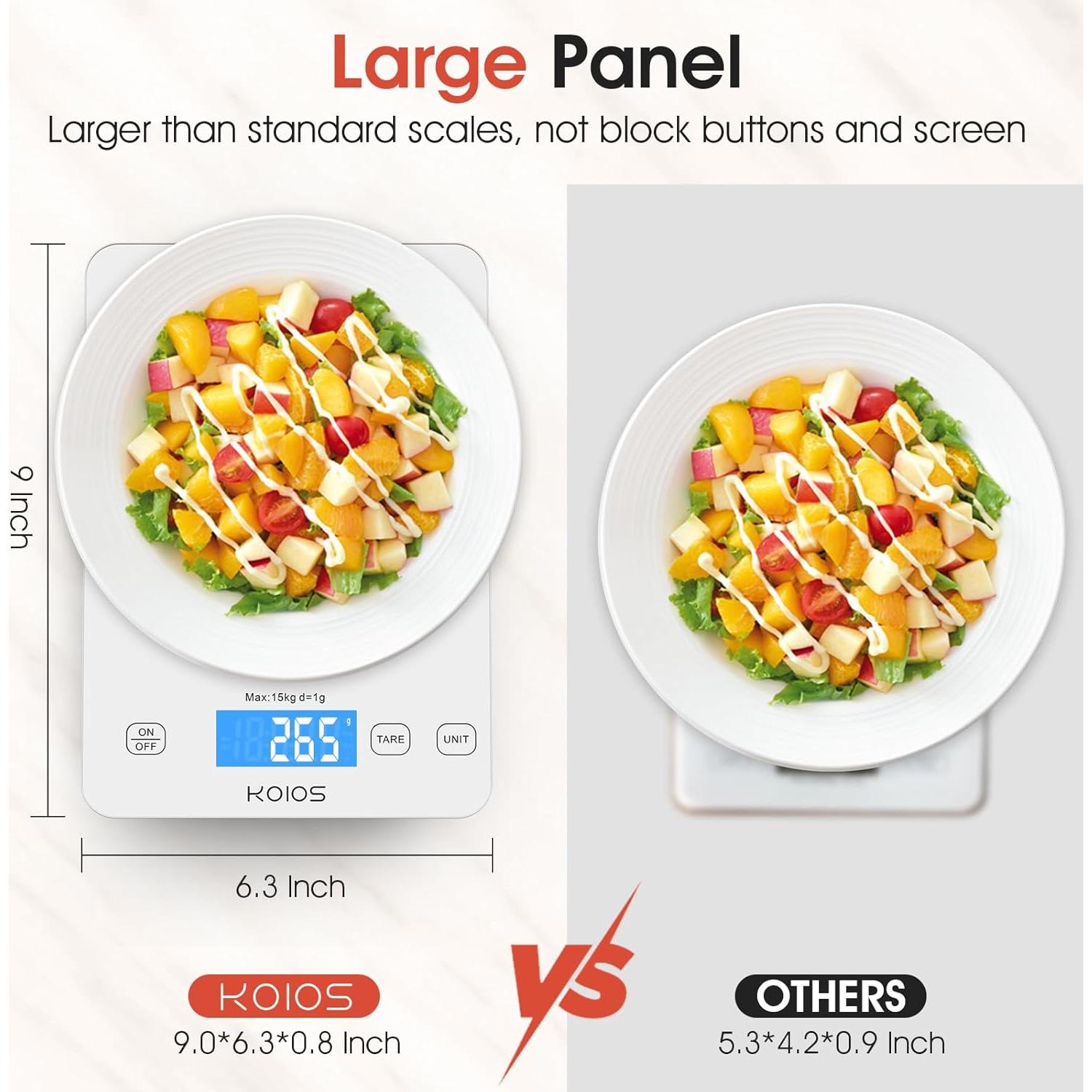 Balanza de Cocina Digital KOIOS K68 15kg LCD Tare Carga Tipo-C