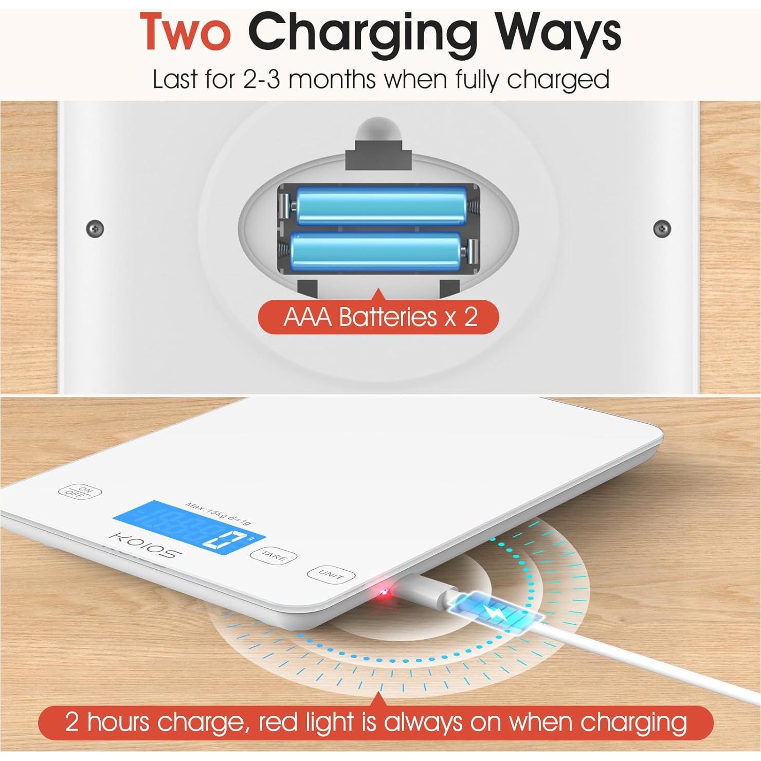 Balanza de Cocina Digital KOIOS K68 15kg LCD Tare Carga Tipo-C