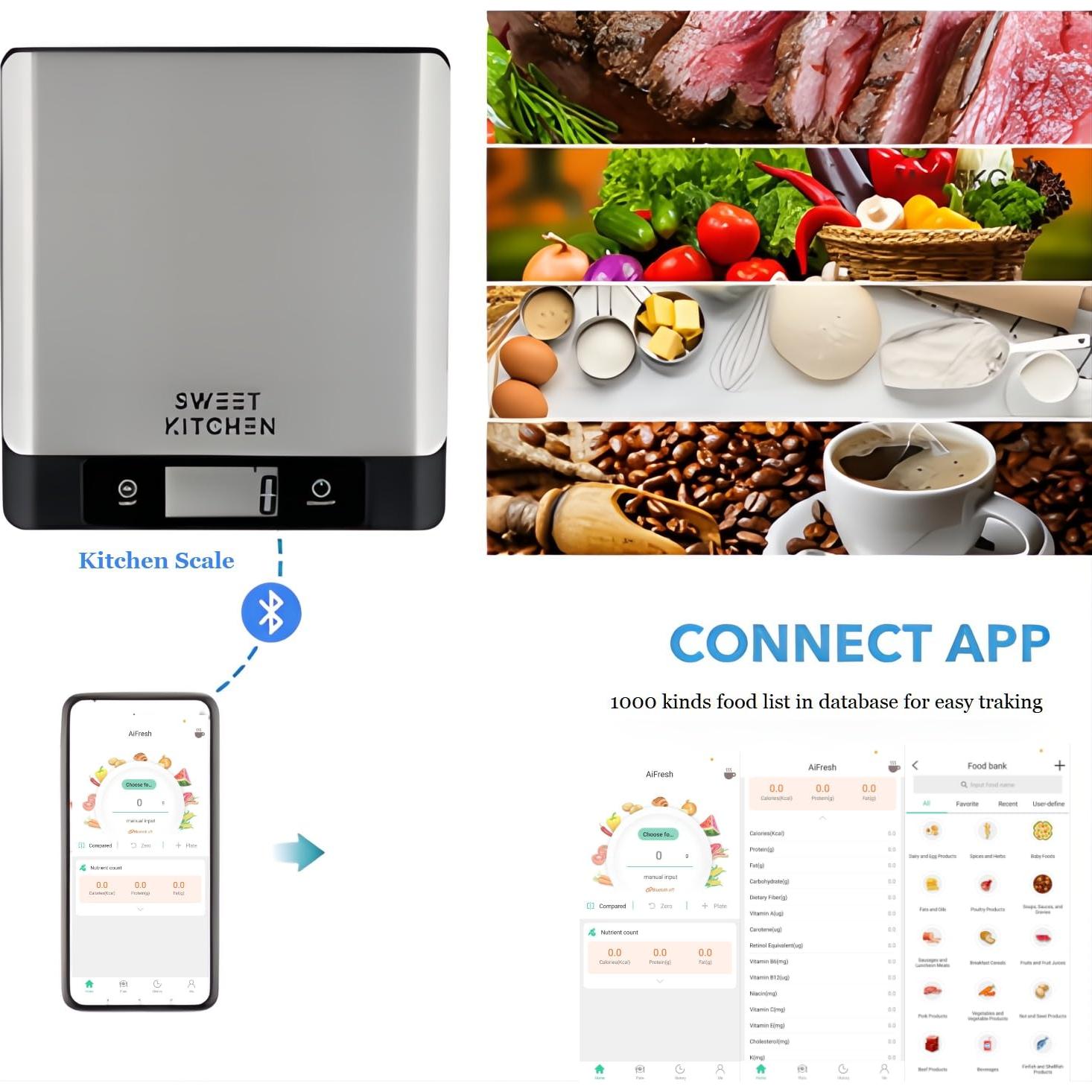 Báscula de Alimentos Inteligente SWEET KITCHEN 5kg Bluetooth