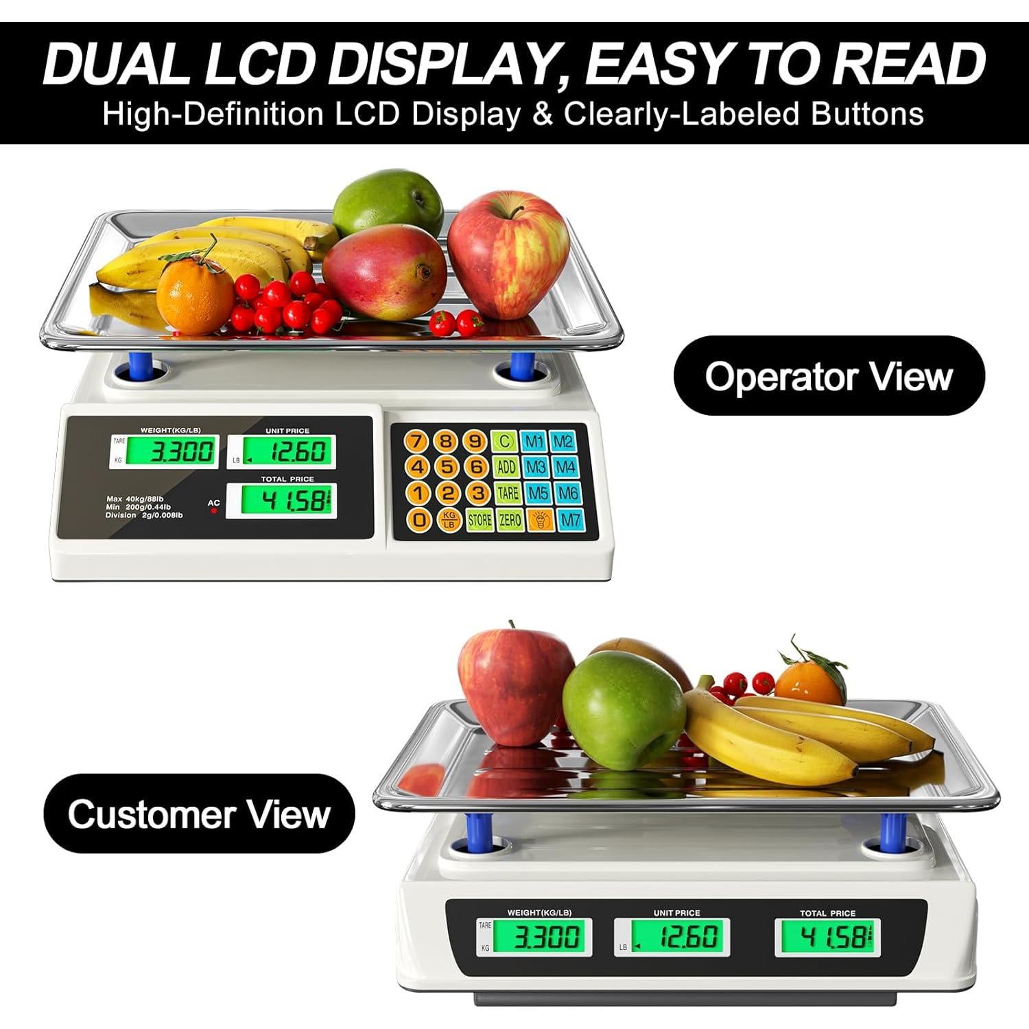 Balanza Digital Comercial YIFOR 40kg Acero Inoxidable LCD