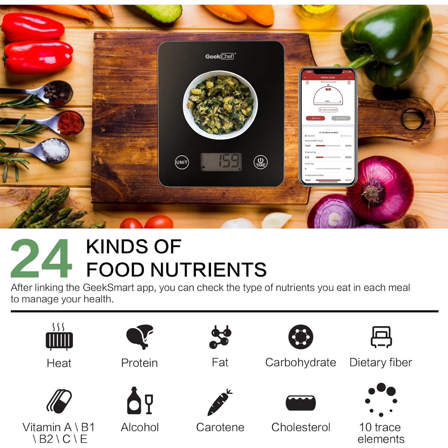 Escala Digital Geek Chef Inteligente 5 kg Vidrio Negro