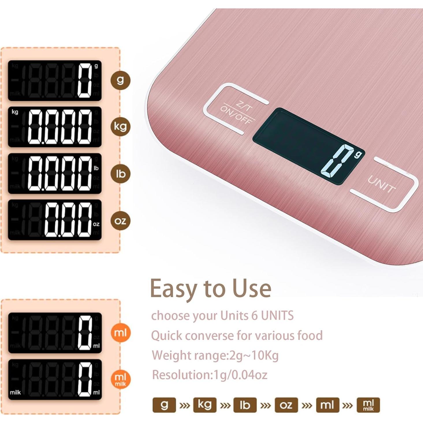 Báscula de Cocina Digital Acero Inoxidable 5kg Rosa LCD