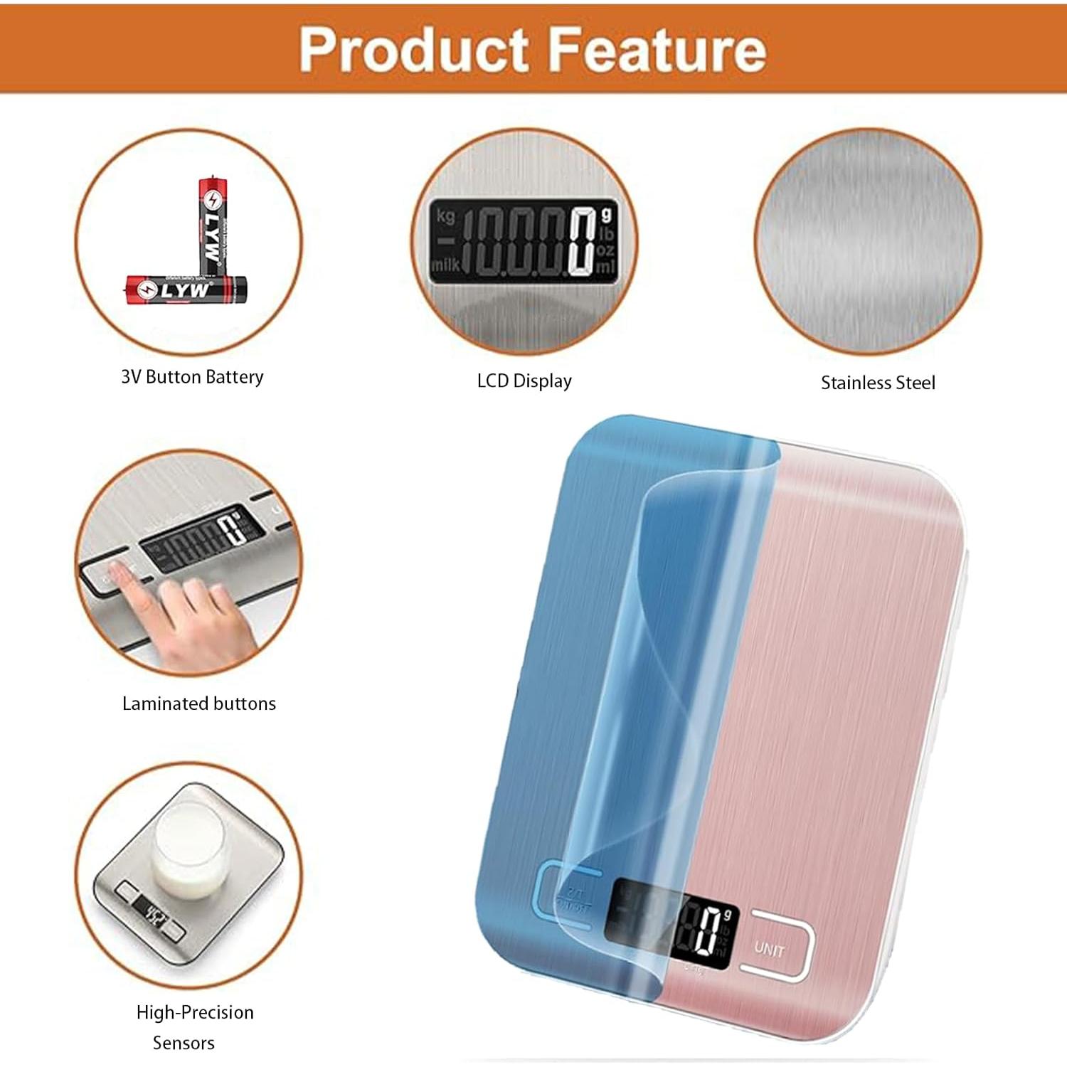 Báscula de Cocina Digital Acero Inoxidable 5kg Rosa LCD