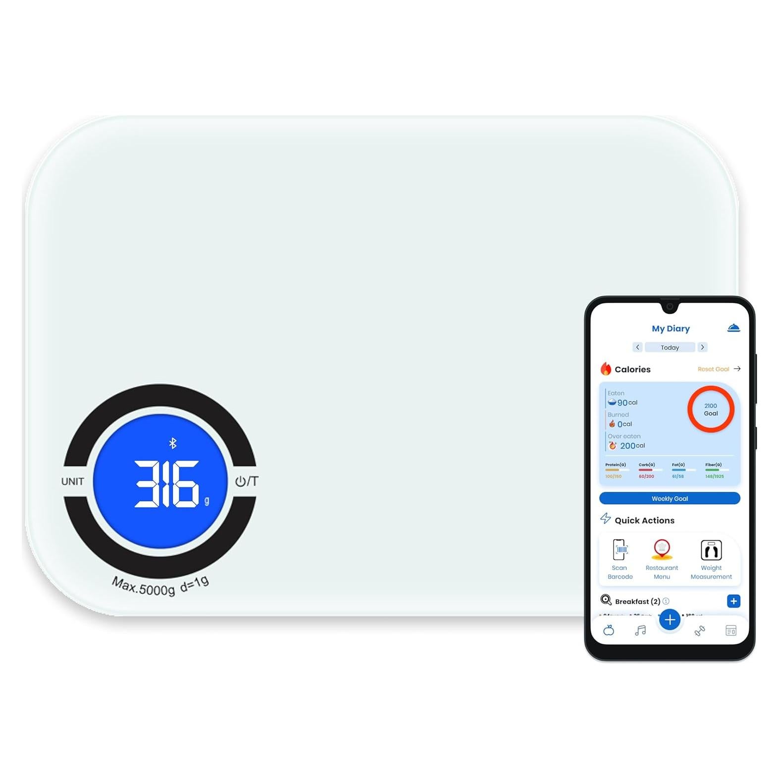 Báscula de Cocina Inteligente NextLevelFit - Digital 5kg en Gramos