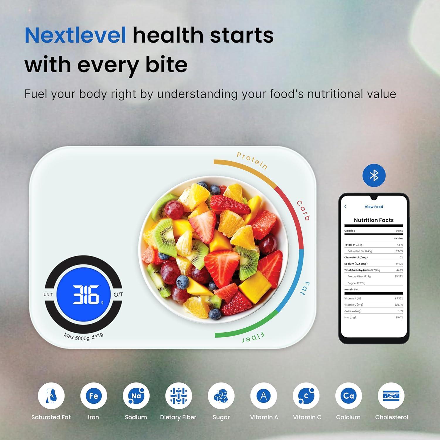 Báscula de Cocina Inteligente NextLevelFit - Digital 5kg en Gramos