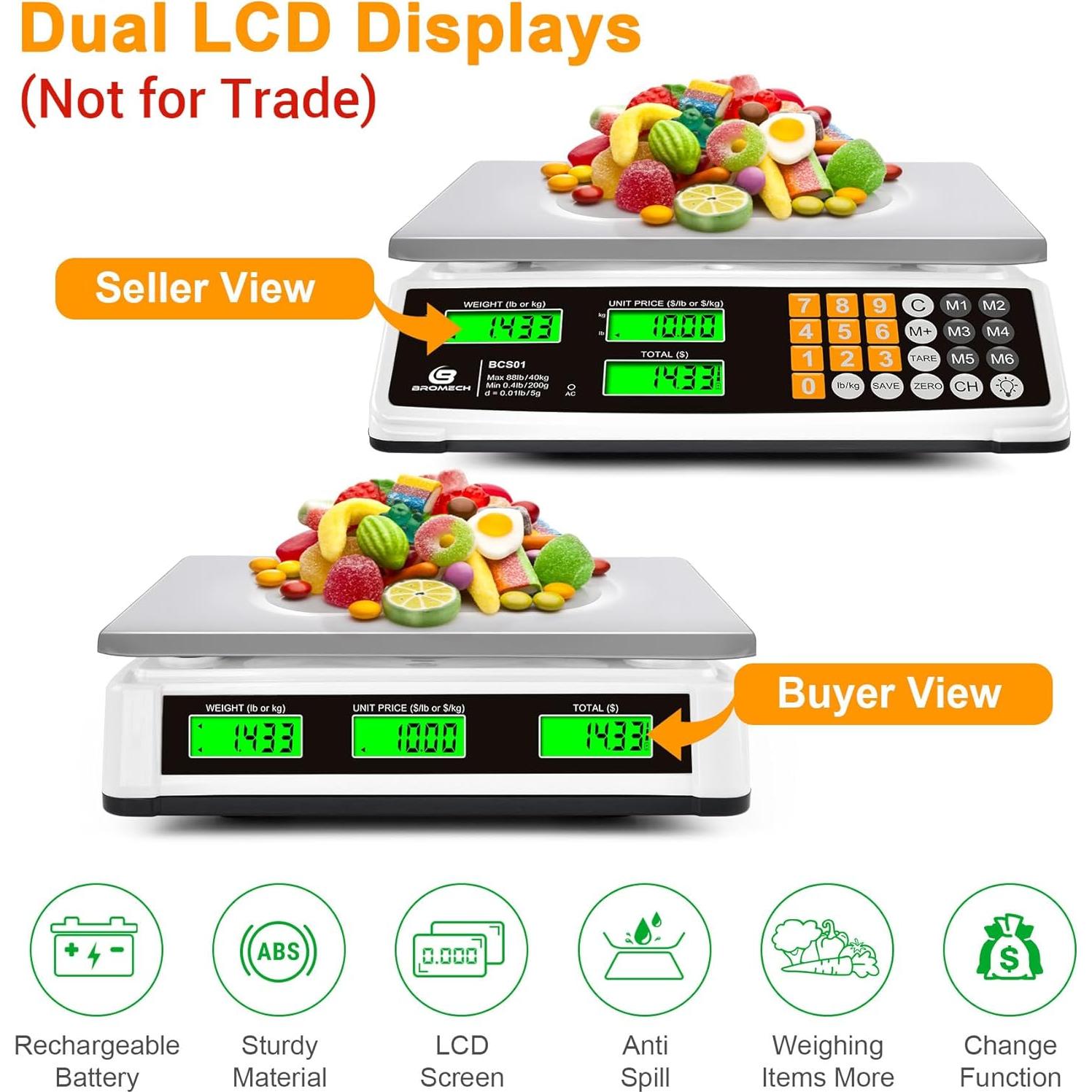 Balanza Comercial BROMECH 40kg LCD Retroiluminada Verde