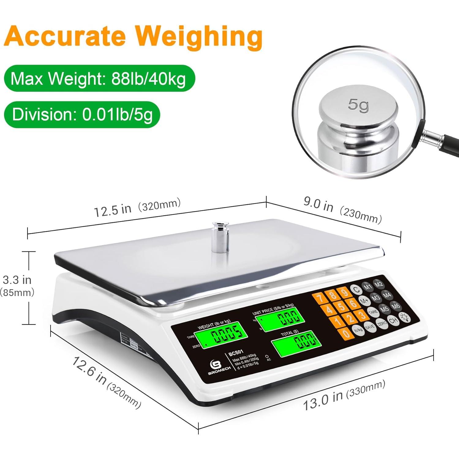 Balanza Comercial BROMECH 40kg LCD Retroiluminada Verde