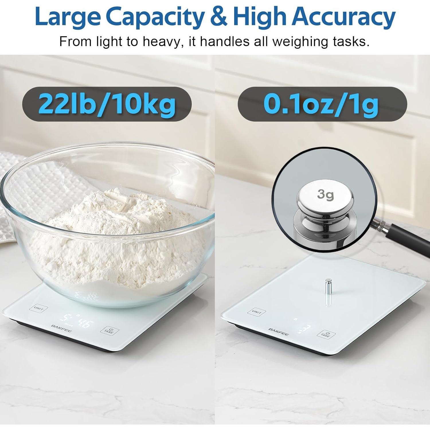 Báscula de Cocina BakFee IP67 Vidrio Templado 10kg Precisión 1g