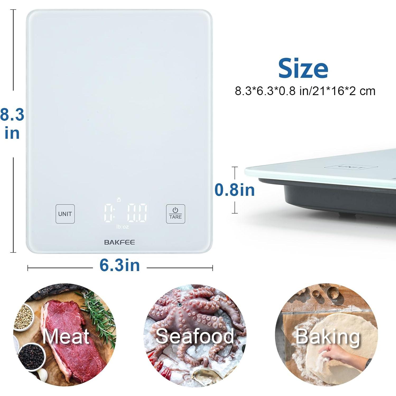 Báscula de Cocina BakFee IP67 Vidrio Templado 10kg Precisión 1g