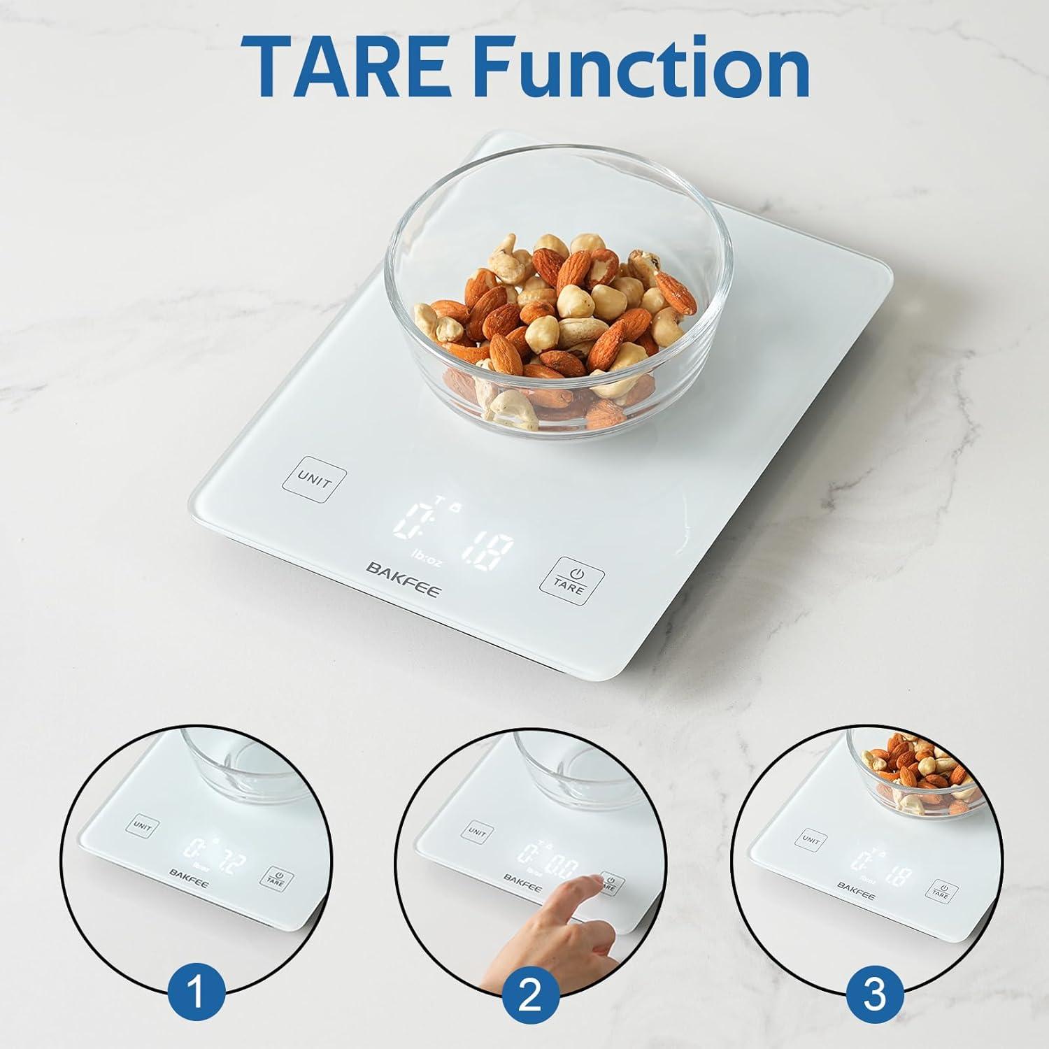 Báscula de Cocina BakFee IP67 Vidrio Templado 10kg Precisión 1g