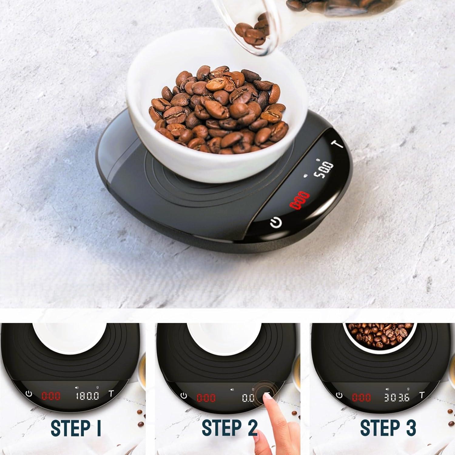 Balanza Digital de Café HICHOR 2kg 0.1g Precisión Negra