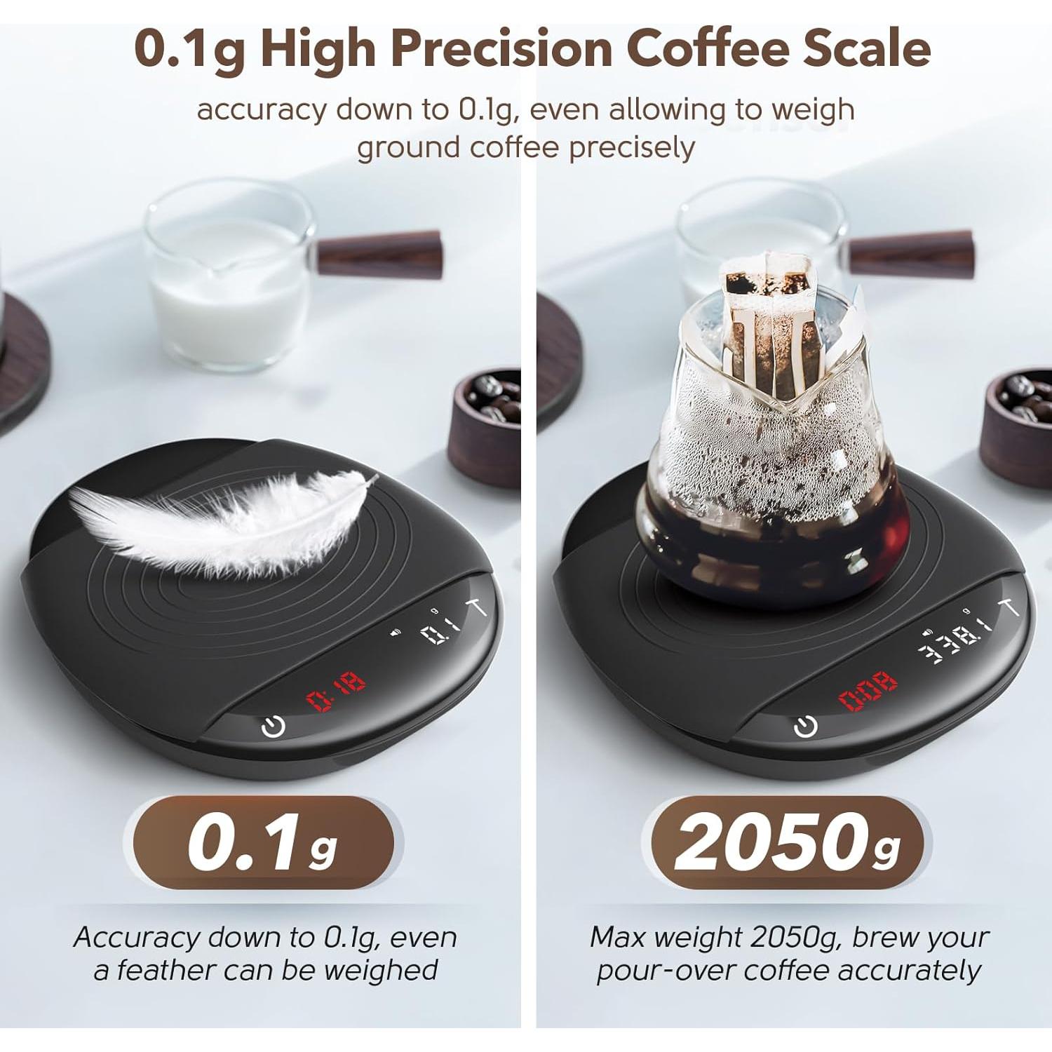 Balanza Digital de Café HICHOR 2kg 0.1g Precisión Negra