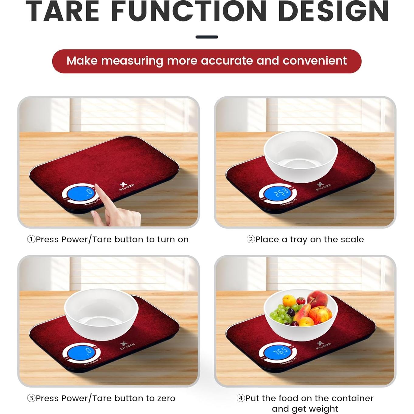 Balanza Digital de Cocina EILISON EWS-10 con Bluetooth 8kg