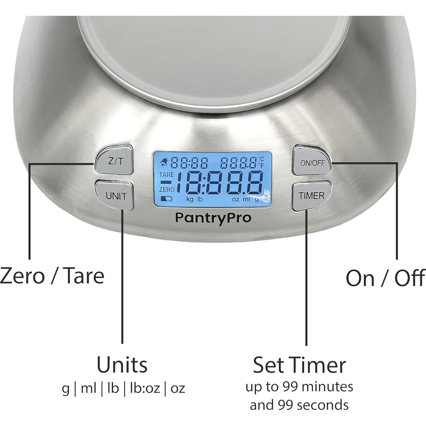 Báscula Digital de Cocina PantryPro Acero Inoxidable 5.5kg