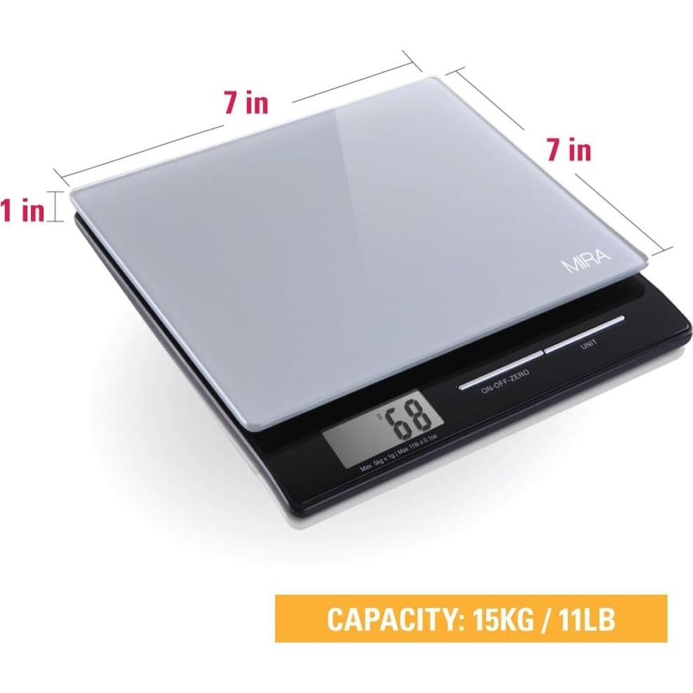 Balanza Digital de Cocina MIRA 5 kg Plataforma de Vidrio