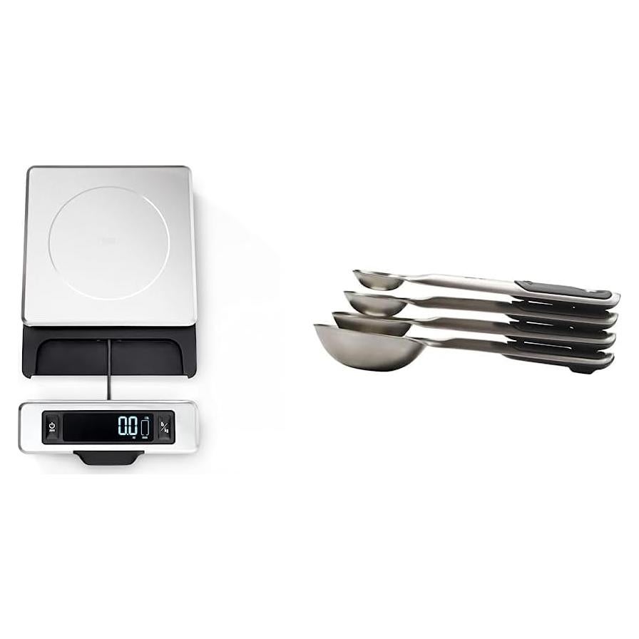 Balanza de Alimentos OXO Good Grips Acero Inoxidable 5 kg + Cucharas Medidoras