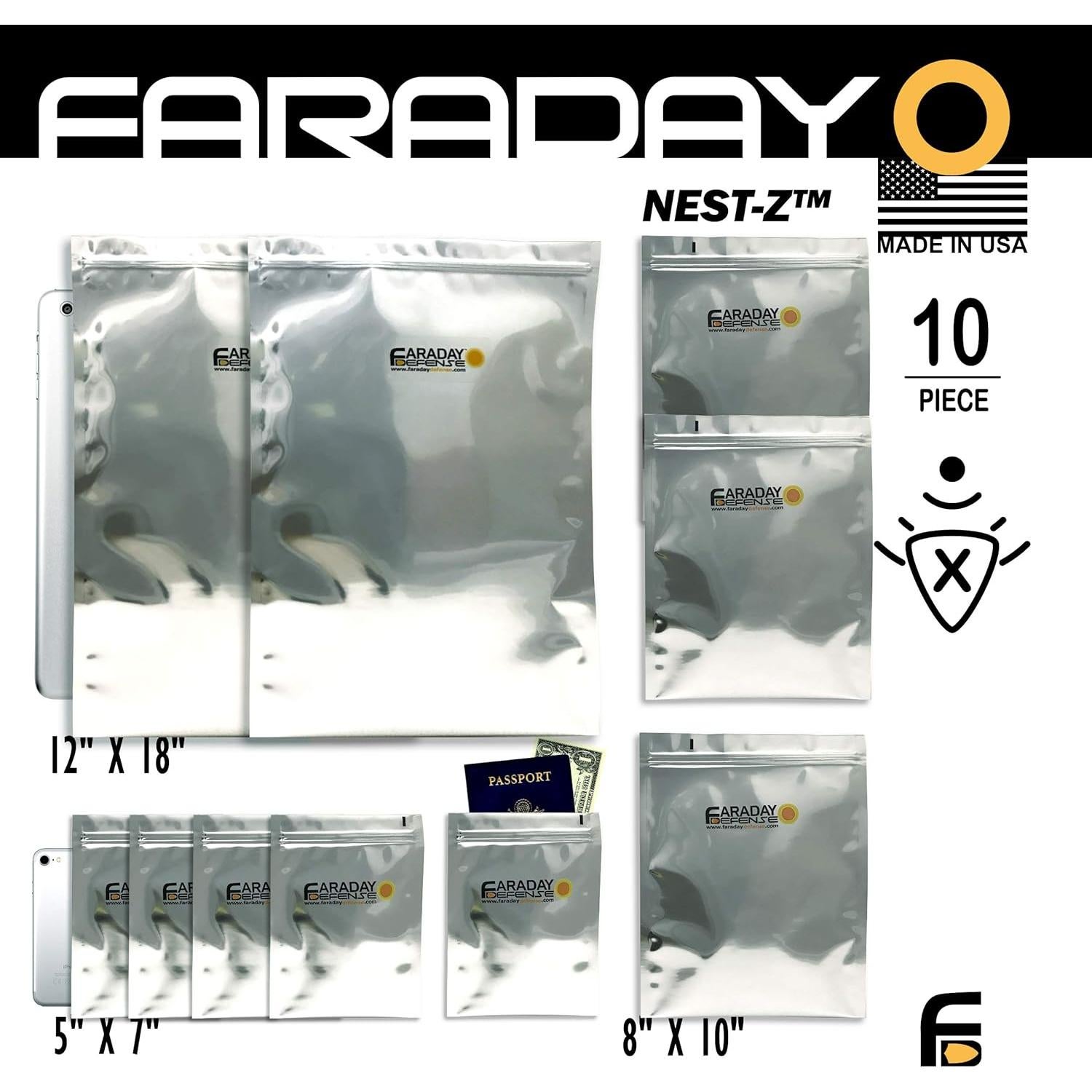 Kit de 10 Bolsas Faraday NEST-Z - Protección EMP Grado Militar