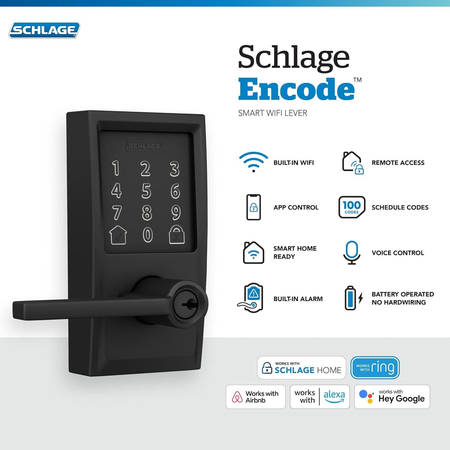 Cerradura Inteligente Schlage Encode WiFi Century Negro Mate