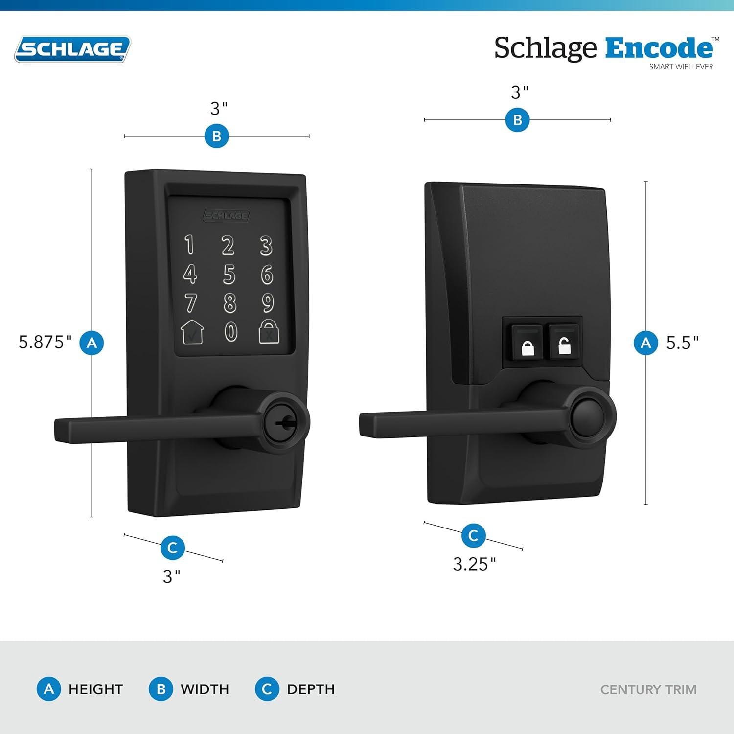 Cerradura Inteligente Schlage Encode WiFi Century Negro Mate