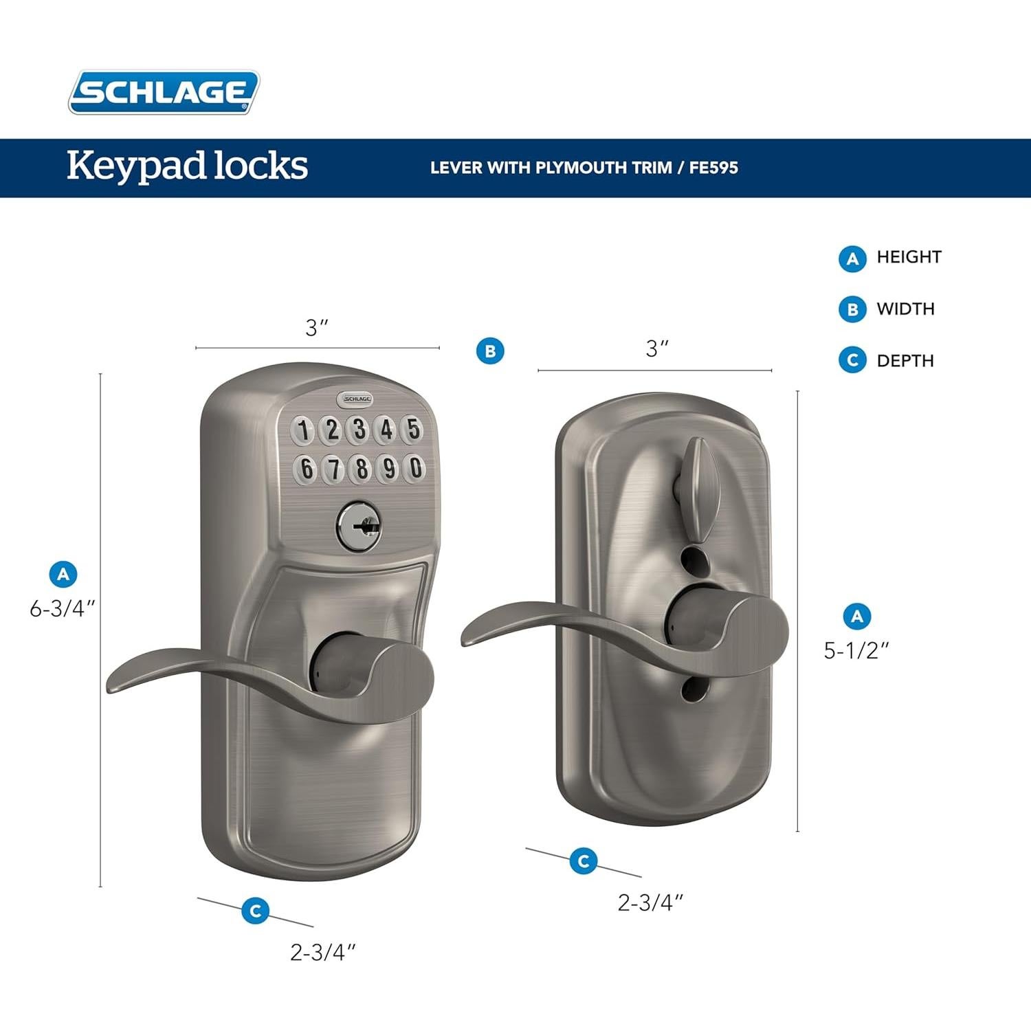 Cerradura Electrónica Schlage FE595CS V PLY 626 ELA Cromo Satinado