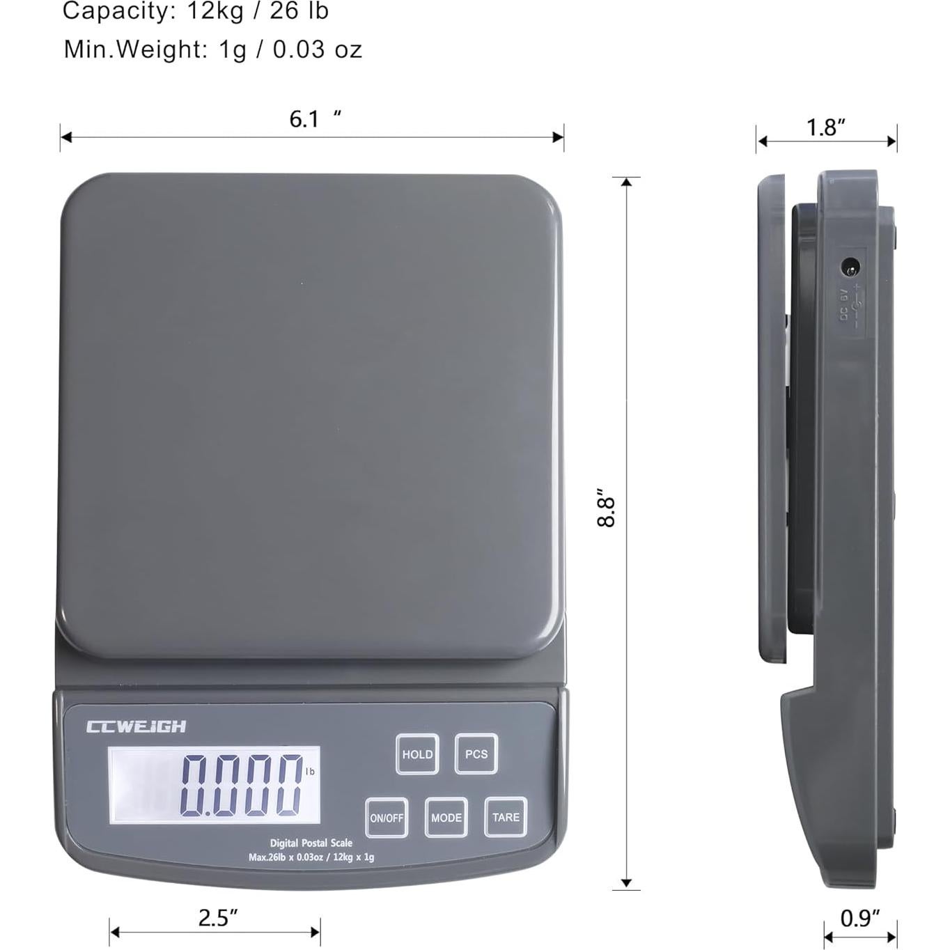 Báscula Postal CCWEIGH 1kg Alta Precisión con Tare y PCS