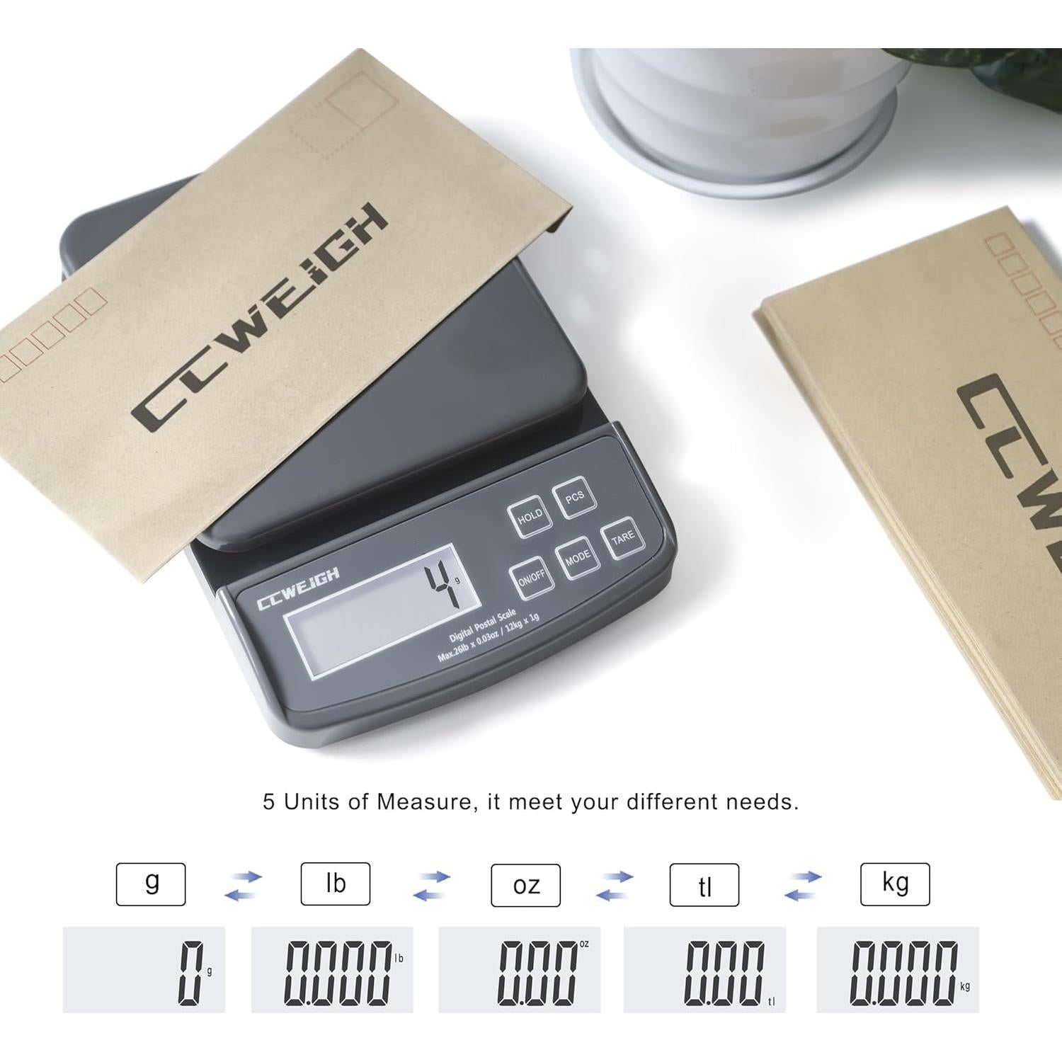 Báscula Postal CCWEIGH 1kg Alta Precisión con Tare y PCS