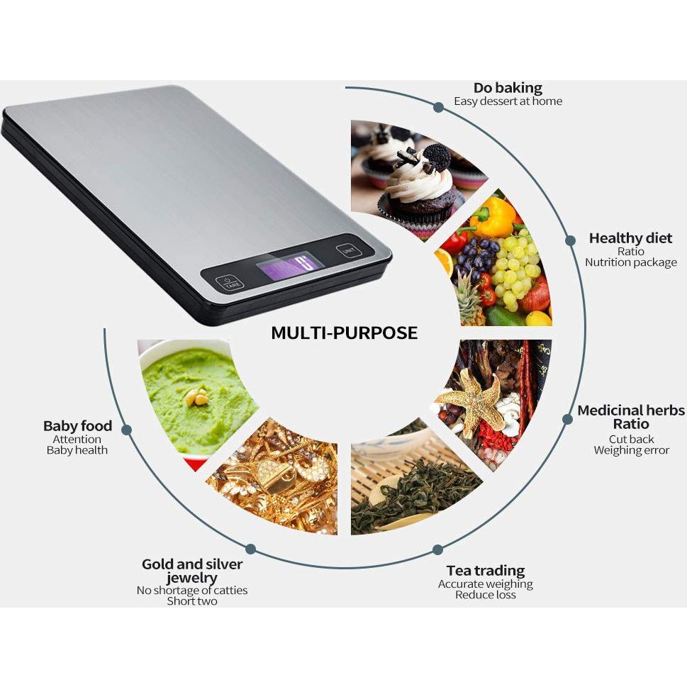 Báscula de Cocina Digital Acero Inoxidable 15kg LCD Plata