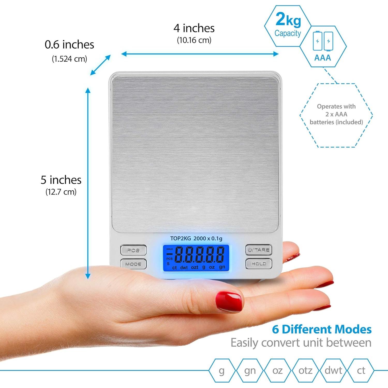 Báscula Digital de Bolsillo Smart Weigh 2000g x 0.1g LCD