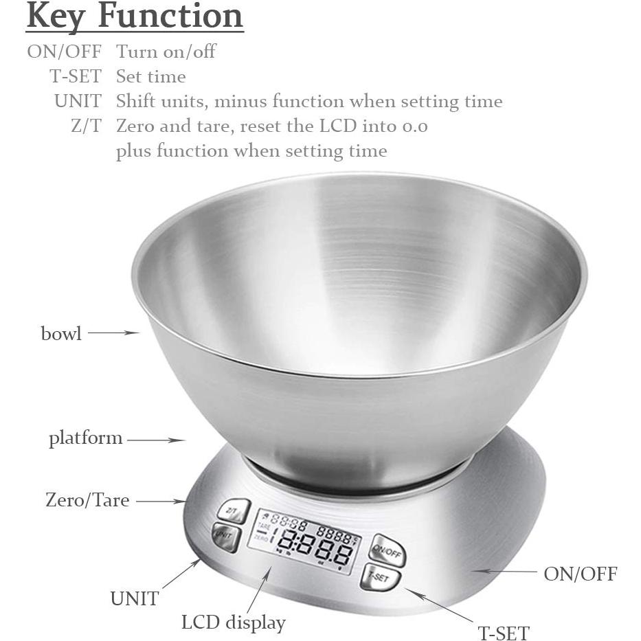 Báscula de Cocina Digital FOLIND 2.5L Acero Inoxidable 5.5kg