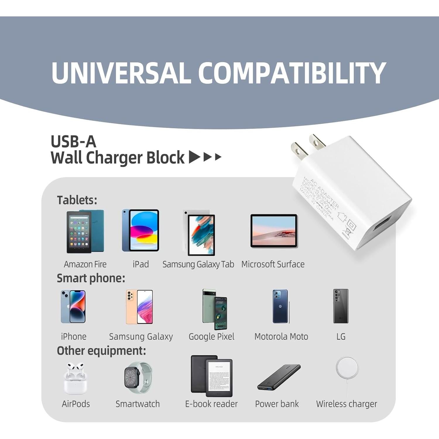Paquete de 3 adaptadores de corriente USB 5V 2A QCCQY