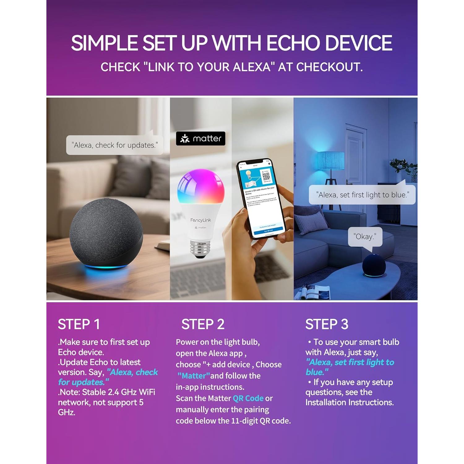 Bombillas Inteligentes Matter BWEETECH A19 60W 4 Pack RGB