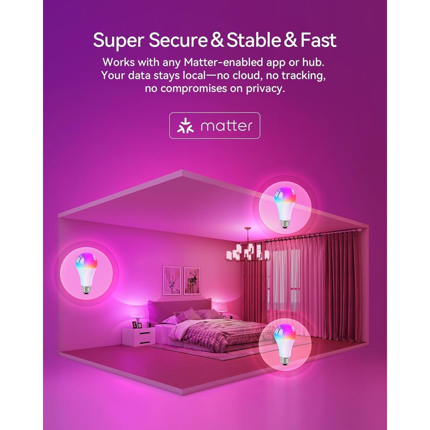 Bombillas Inteligentes Matter BWEETECH A19 60W 4 Pack RGB