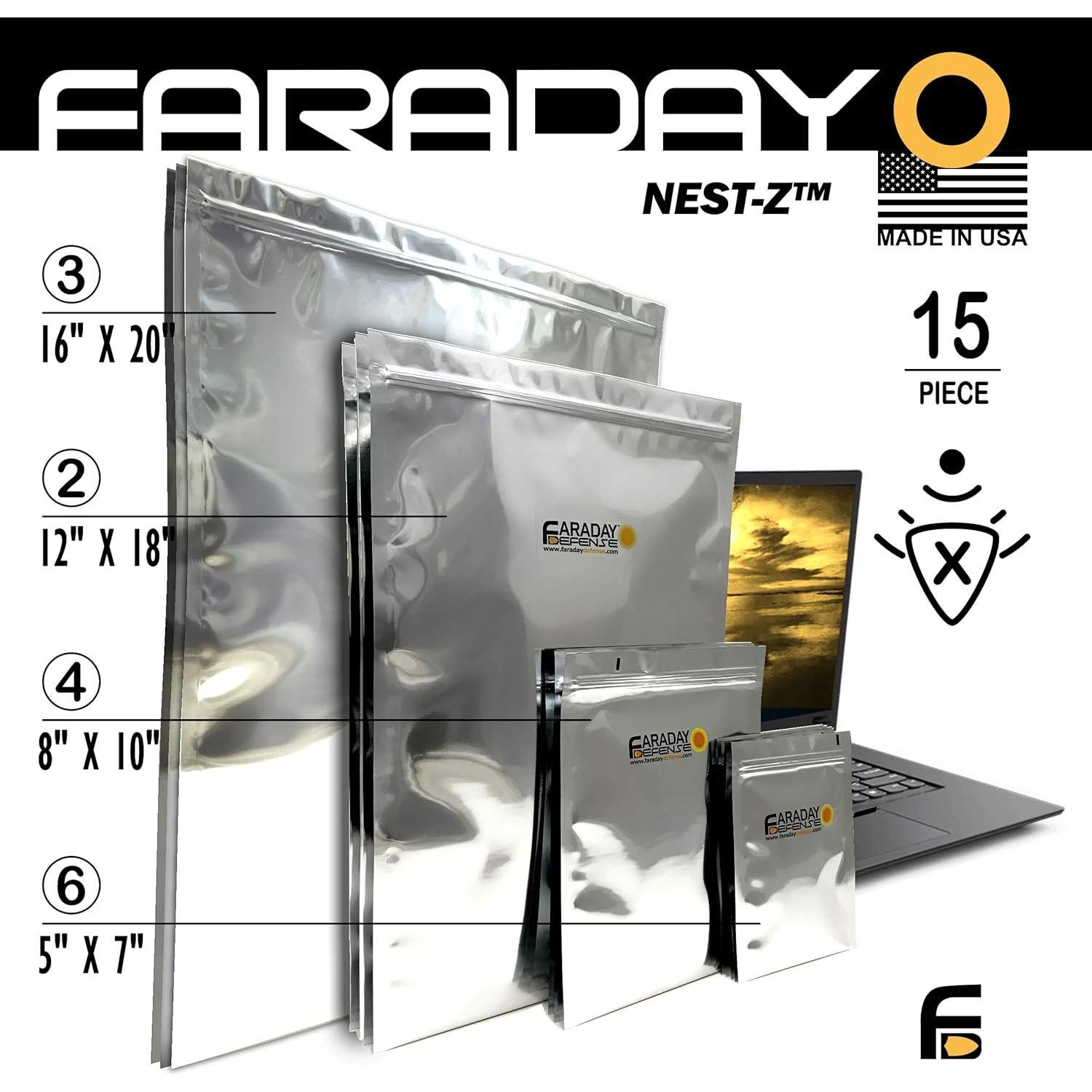 Kit de 15 Bolsas Faraday NEST-Z - Protección EMP Grado Militar